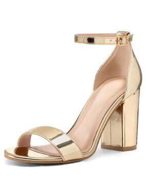 Coasis Size 8.5 Sandals Chunky Block 3.5" Heels Open Toe Gold Ankle Strap